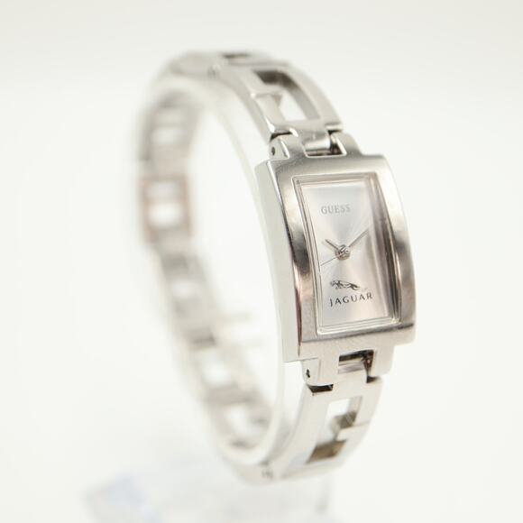 Guess Jaguar Racing Logo Silver Tone 18mm Rectangle Watch Bracelet w New Battery - Picture 9 of 15